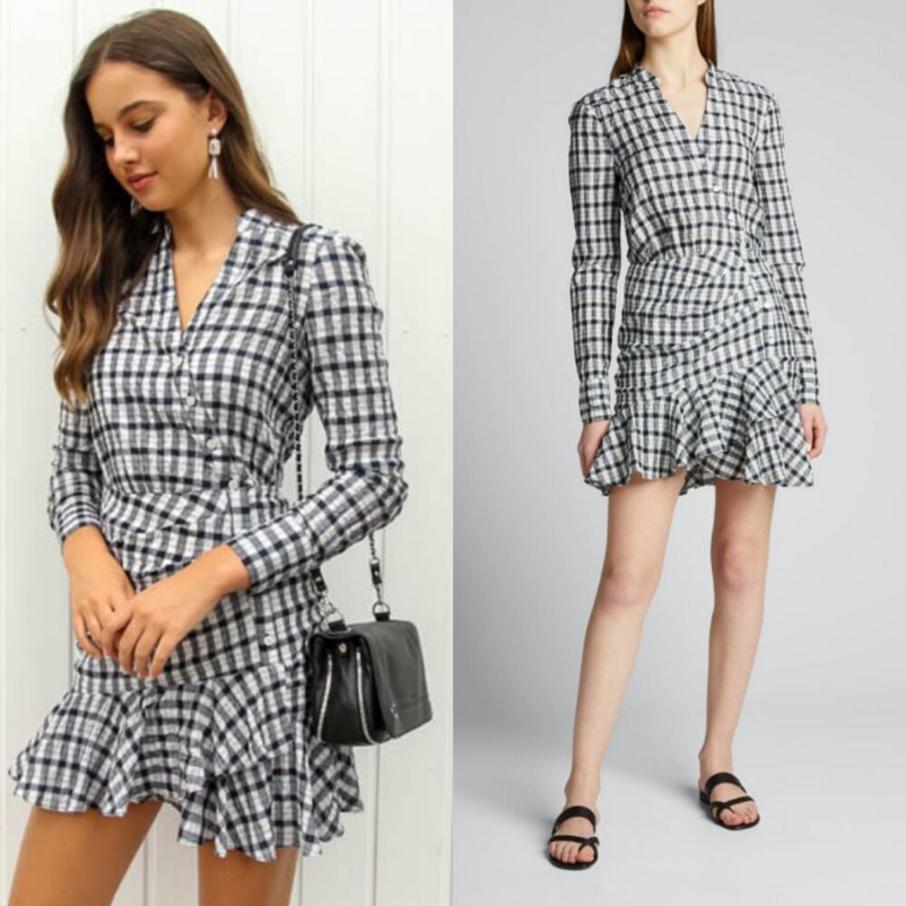 Veronica Beard Sherry Ruffled Gingham Short Dress Small Fall Autumn Casual
